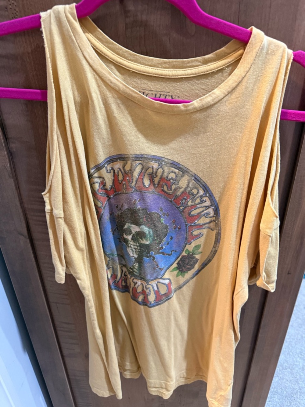 yellow Grateful Dead t-shirt Mighty Fine,  "Steal Your Face" skull graphic L